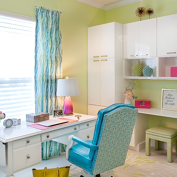 a cheerful, colorful office